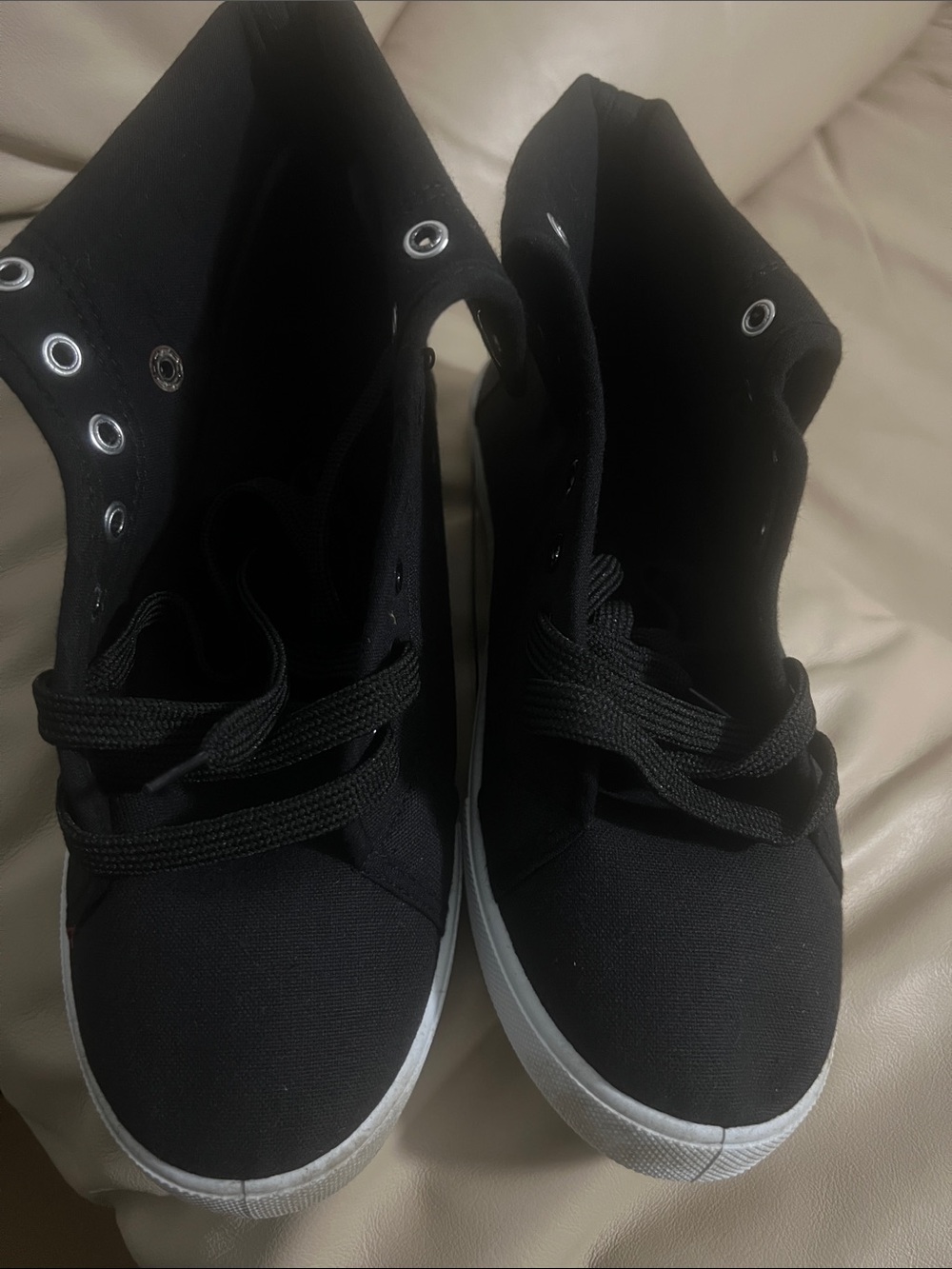 Kids Black High-Top Canvas Sneakers with White Sole